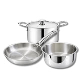 Premium Stainless Steel Tri-Ply Cookware Set (Cook Pot 18 cm, Tope 18 cm & Frypan 22 cm) WITH LID