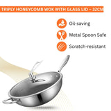 Triply Honeycomb Wok with Glass Lid – 32CM