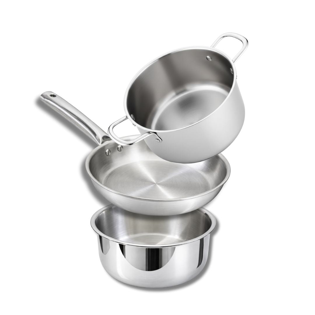 Premium Stainless Steel Tri-Ply Cookware Set (Cook Pot 20 cm, Tope 20 cm & Frypan 20 cm) WITH LID