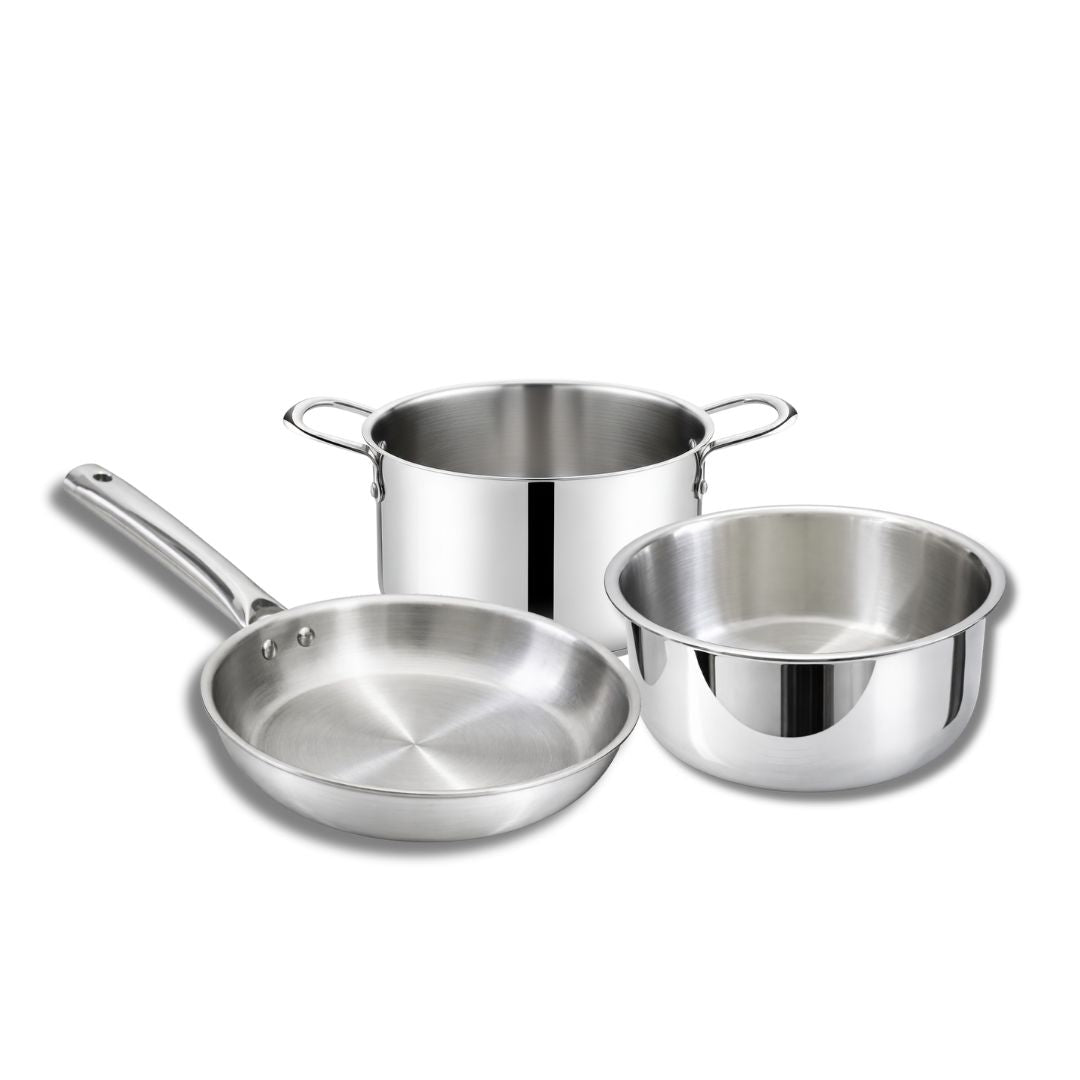 Premium Stainless Steel Tri-Ply Cookware Set (Cook Pot 16 cm, Tope 16 cm & Frypan 20 cm)