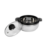 2500 ml Spark Plus Stainless Steel Casserole with Glass Lid |Hot & Fresh Food Server