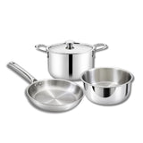 Premium Stainless Steel Tri-Ply Cookware Set (Cook Pot 16 cm, Tope 16 cm & Frypan 20 cm)WITH LID