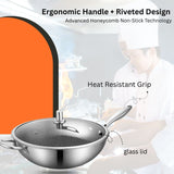 Triply Honeycomb Wok with Glass Lid – 32CM