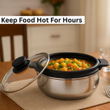 1800 ml Spark Plus Stainless Steel Casserole with Glass Lid |Hot & Fresh Food Server